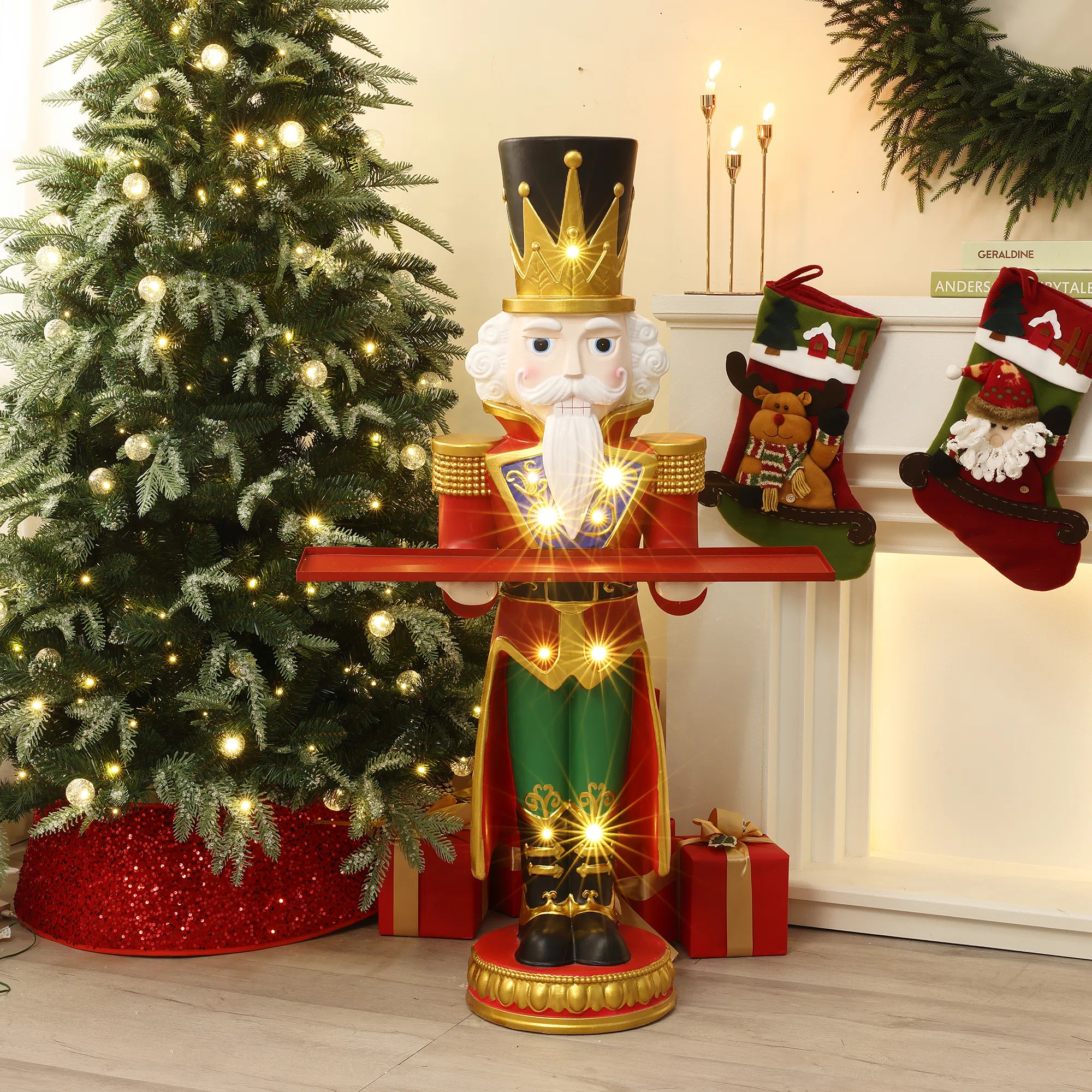 World Menagerie Tall Nutcracker Red Soldier with Tray, Battery-Operated Holiday Decoration with L... | Wayfair North America