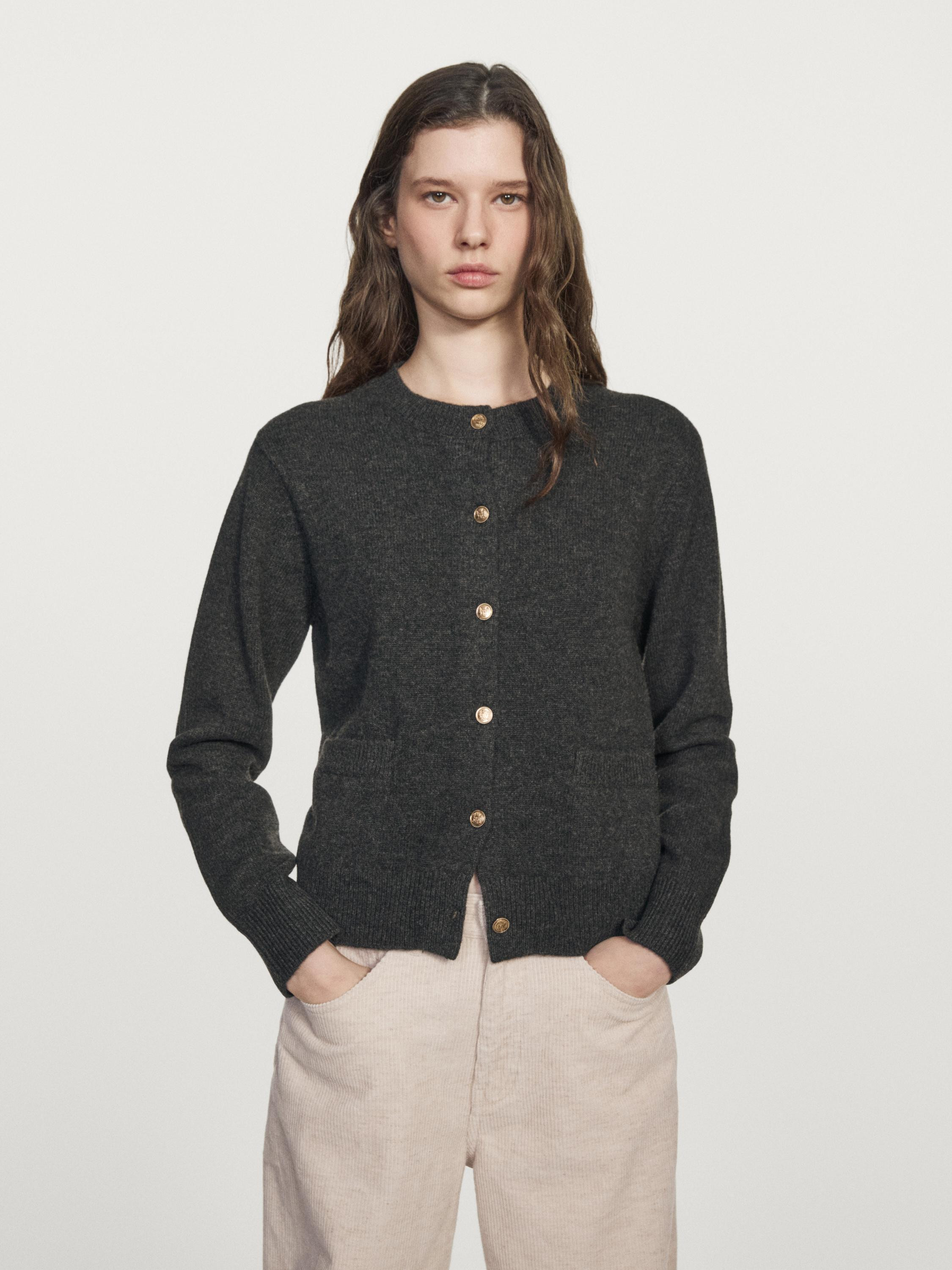 Knit cardigan with gold buttons | Massimo Dutti UK