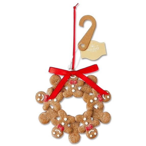 Brown and Red Clay Dough Gingerbread Man Wreath Christmas Ornament, 4", by Holiday Time - Walmart... | Walmart (US)