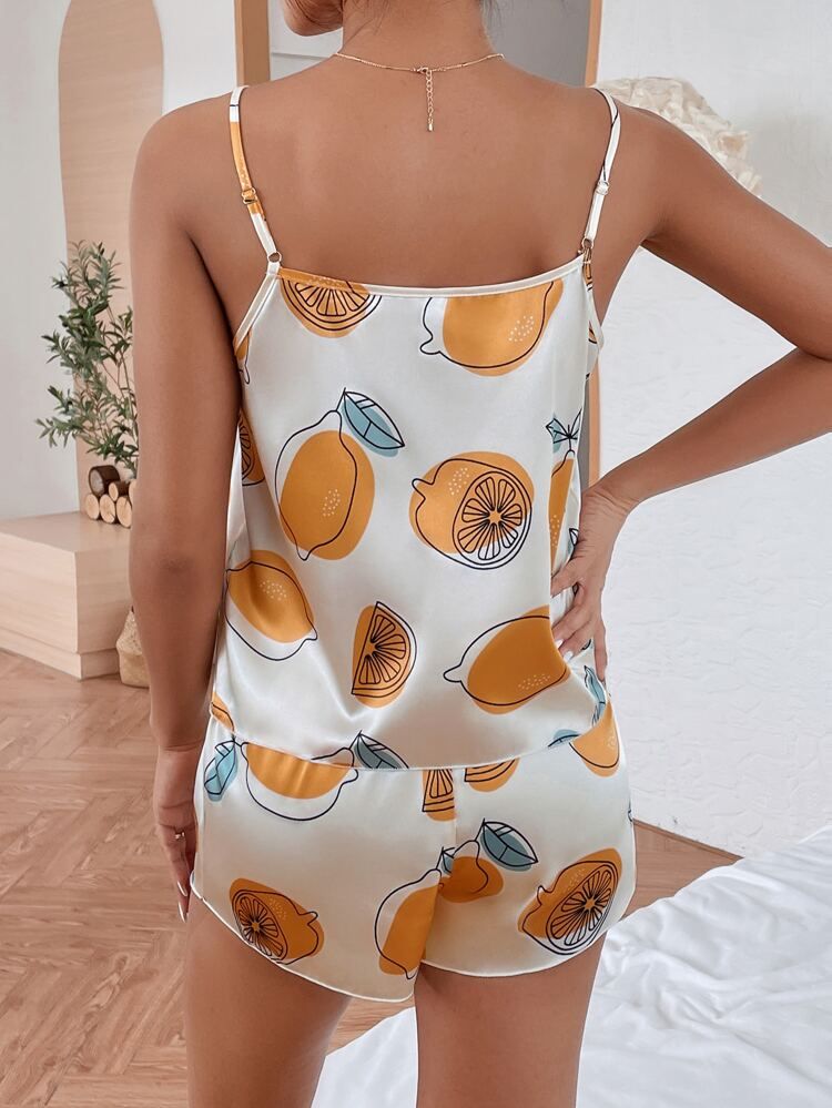 Fruit Print Satin Cami PJ Set | SHEIN