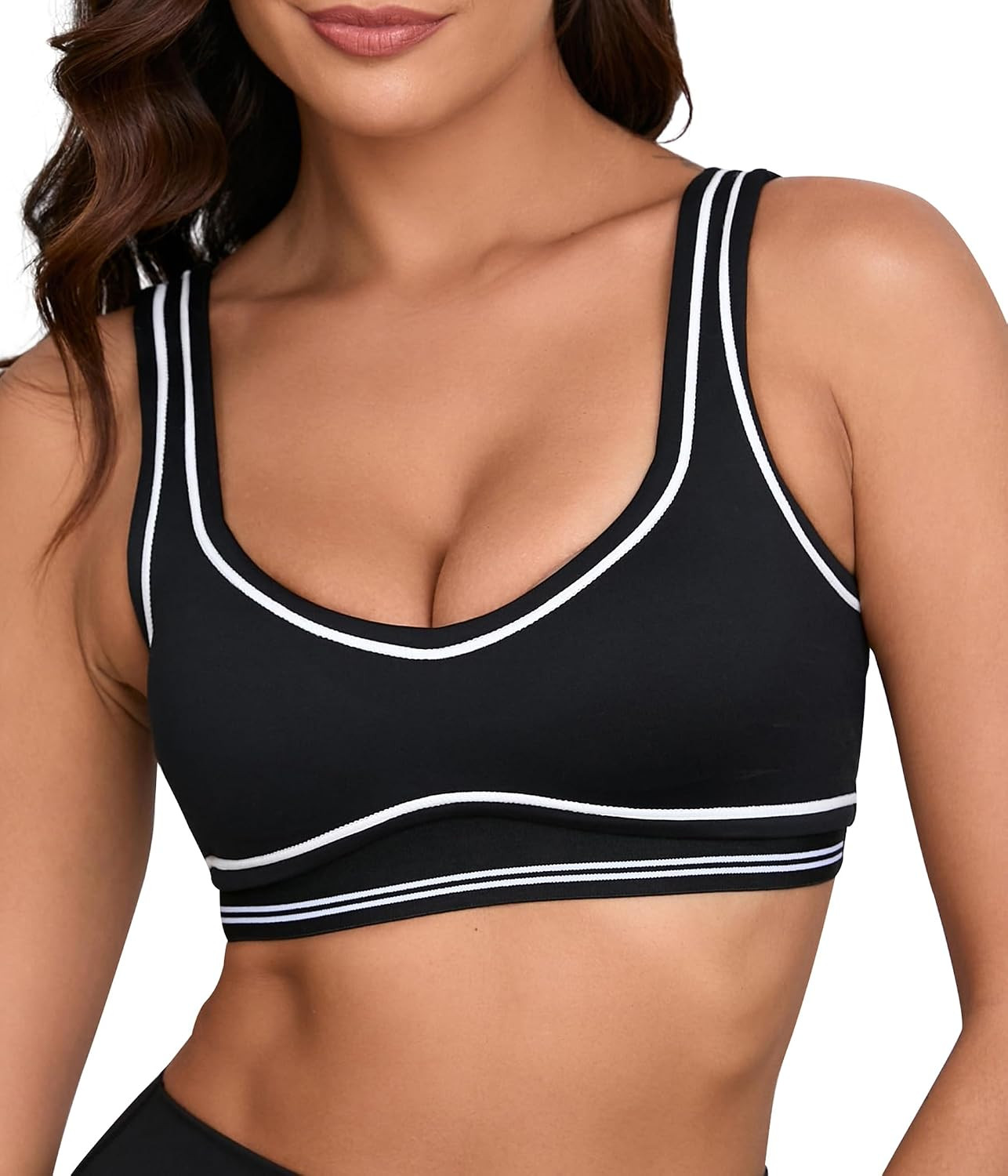 Women Sweetheart Padded Sports Bra- Workout Fitness Square Neck Low Back Yoga Bra | Amazon (US)