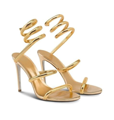 Gold Heels for Women, Women's Sandals with Spiral Strap, Gold High Heel for Women Dressy, Lace Up Golden Heeled Sandals, Comfortable Slingback Heels, Womens Fashion Stiletto Sandals for Summer Party Size9 | Amazon (US)