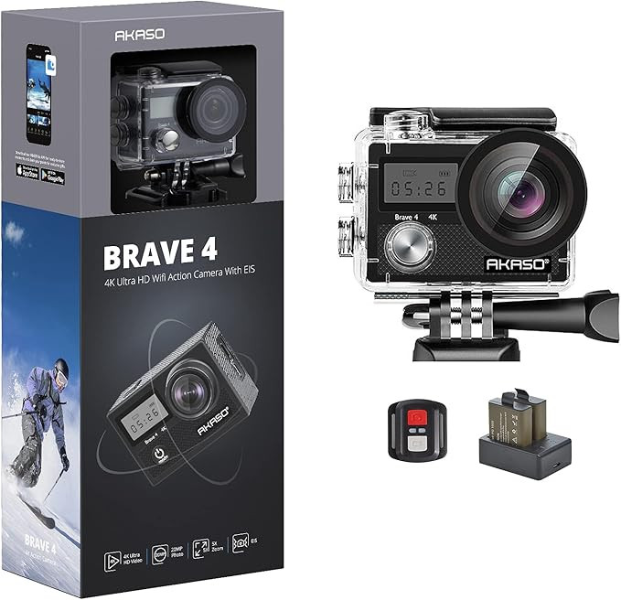 AKASO Brave 4 4K 20MP WiFi Action Camera Ultra HD with EIS 30m Underwater Waterproof Camera Remot... | Amazon (US)