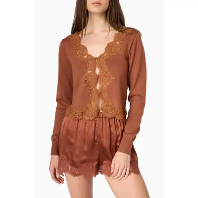 CAMI NYC Sanders Lace Trim Cardigan in Affogato at Nordstrom, Size Xx-Small | Nordstrom