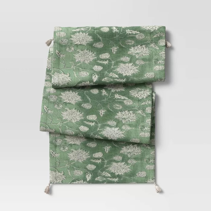 72" x 14" Cotton Floral Table Runner Green - Threshold™ | Target