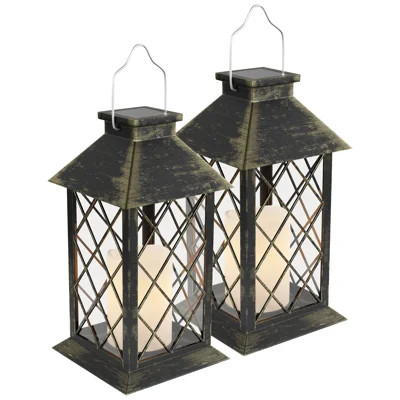 Solar Lantern Set – 2-Pack Hanging or Tabletop Water-Resistant Outdoor Lantern with LED Pillar Candles for Indoors or Outdoors | Wayfair North America