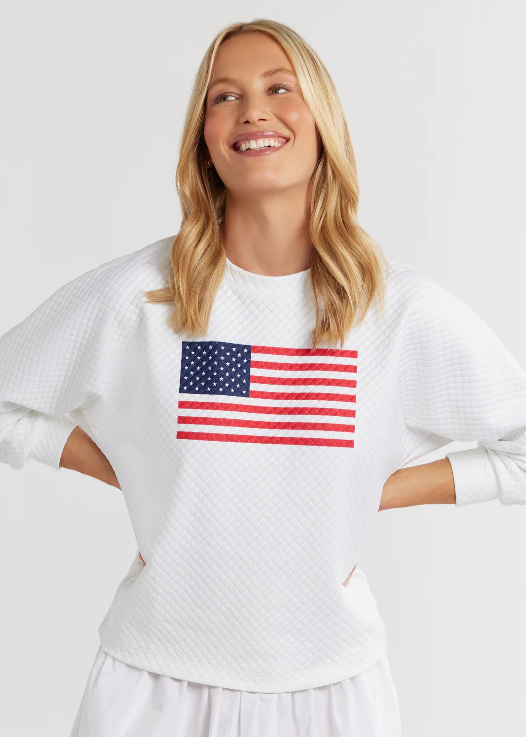 P'Town Pullover in Waffle (White with Placed Flag) | Dudley Stephens