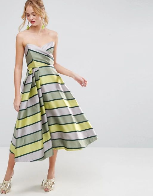 ASOS SALON Bandeau Stripe Midi Prom Dress | ASOS US