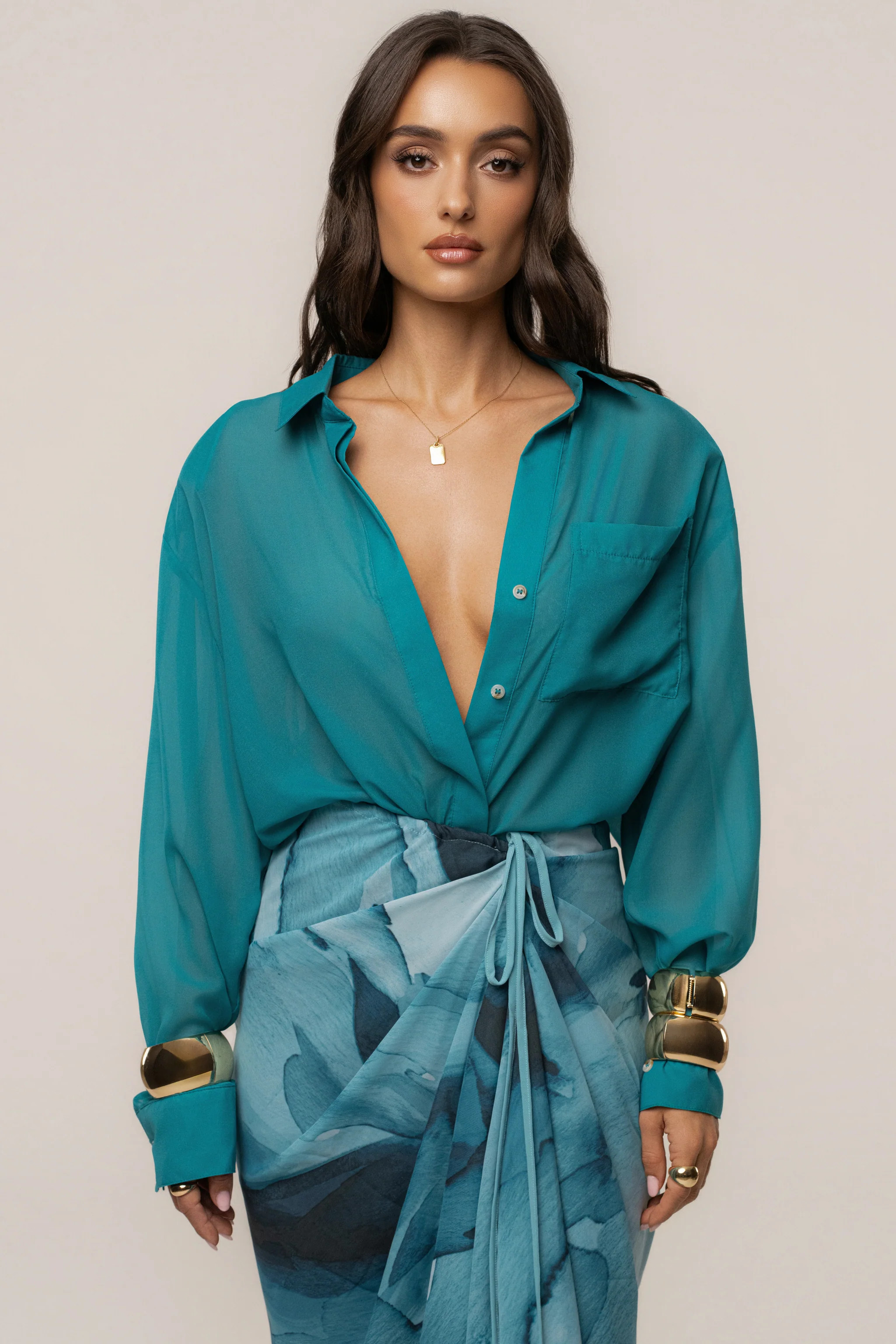 Aqua Fierce Form Button-Down Shirt | JLUXLABEL US