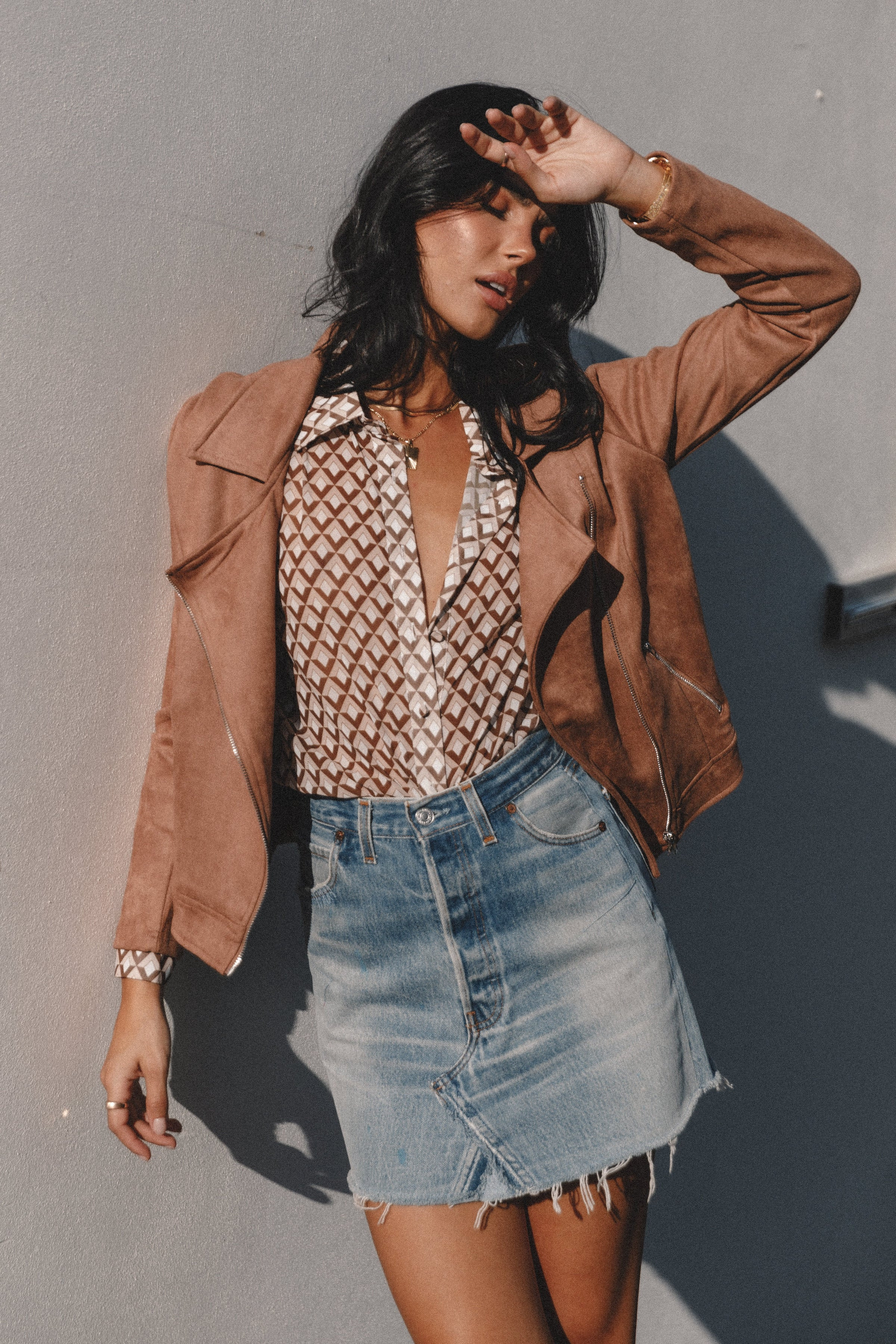 Spencer Faux Suede Moto Jacket - Tan | Petal & Pup (US)