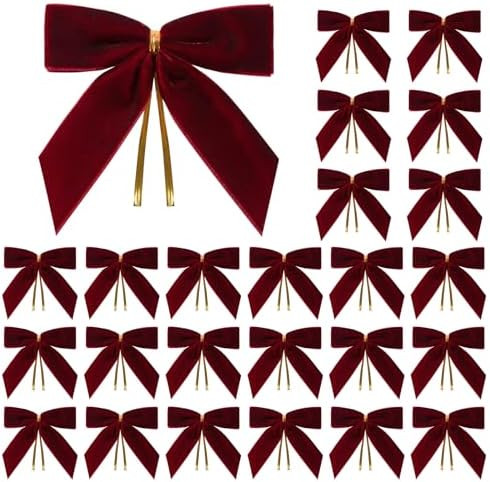 24 Pcs Burgundy Small Velvet Christmas Bows for Christmas Tree, Wreath, Gift Wrapping, Crafts, We... | Amazon (US)