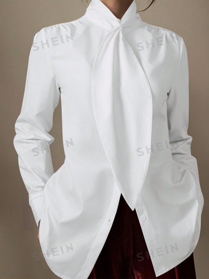 SHEIN Privé Women's Solid Color Long Sleeve Shirt | SHEIN