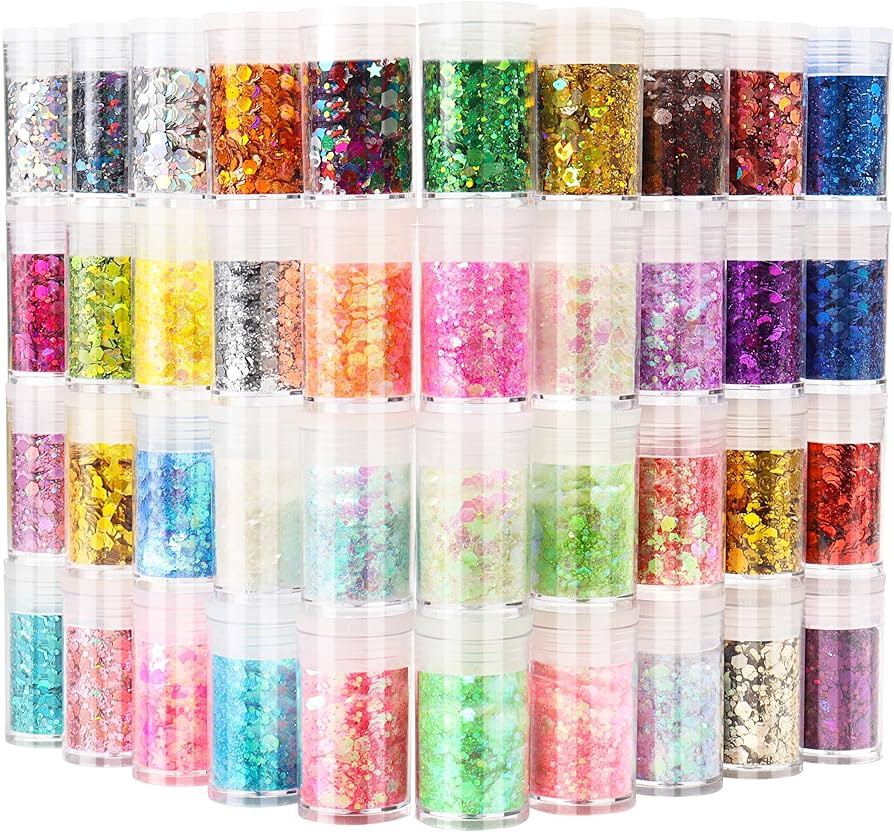 Holographic Glitter for Crafts, Chunky and Fine Glitter Mix, Set of 40 Colors Glitter, Cosmetic F... | Amazon (US)