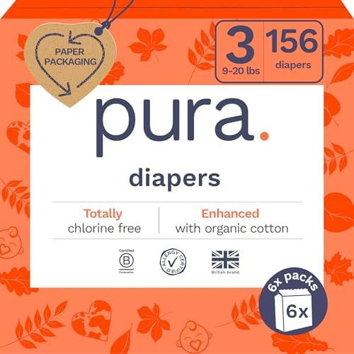 Pura Hypoallergenic Diapers, Size 3 (9-20 lbs) Monthly Pack, Overnight, up to 12 Hours Leak Prote... | Amazon (US)