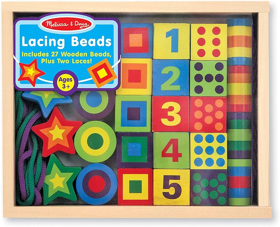 Melissa & Doug Deluxe Wooden Lacing Beads - Educational Activity With 27 Beads and 2 Laces - Bead... | Amazon (US)