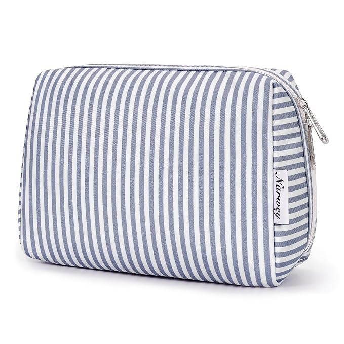 Narwey Striped Makeup Bag Travel Cosmetic Bag Organizer Toiletry Bag Make Up Bags with Compartmen... | Amazon (US)