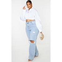 Plus White Tie Waist Cropped Shirt | PrettyLittleThing UK
