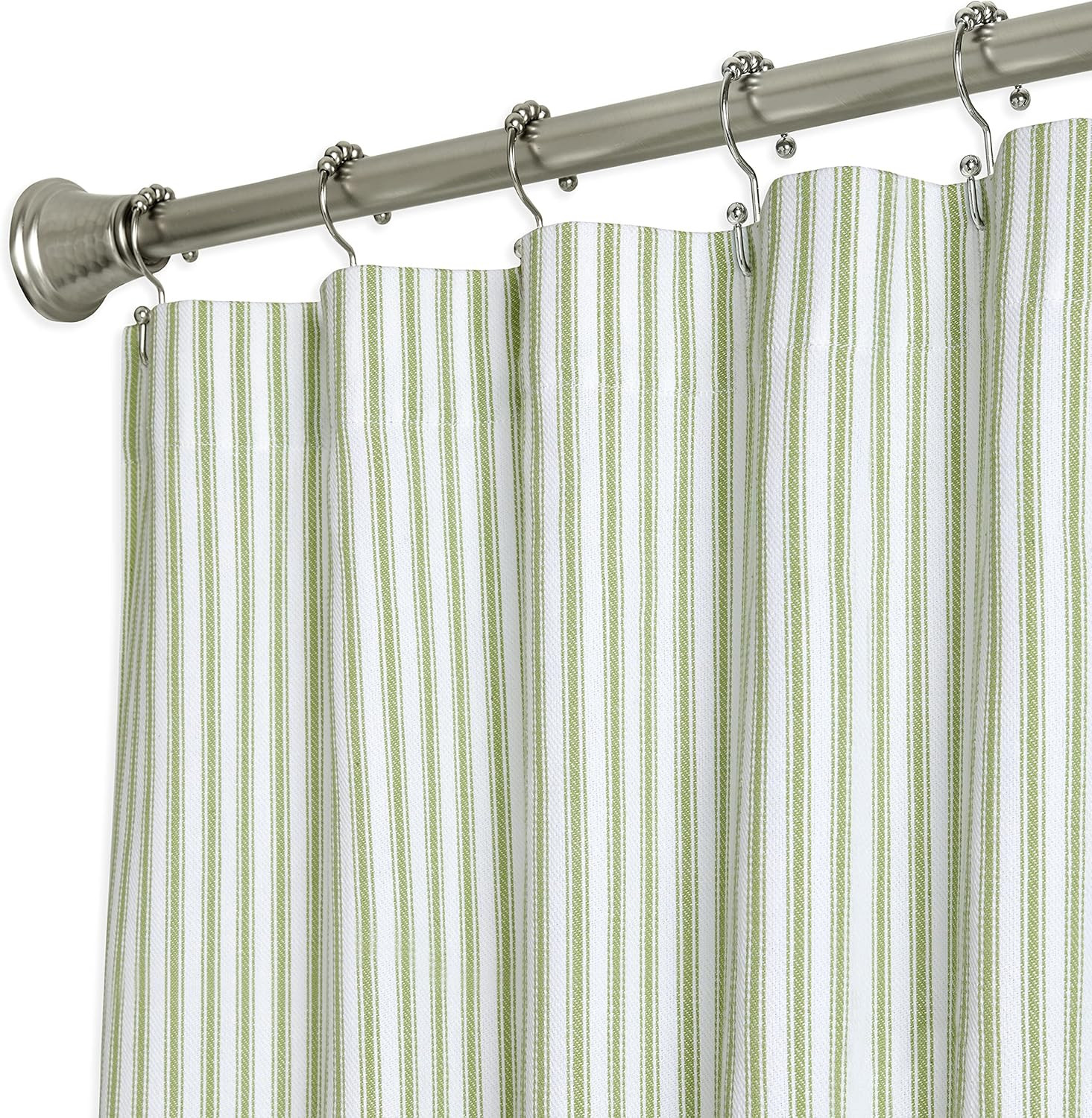 Cackleberry Home Tarragon Green and White Ticking Stripe Shower Curtain Woven Cotton 72 Inches W ... | Amazon (US)