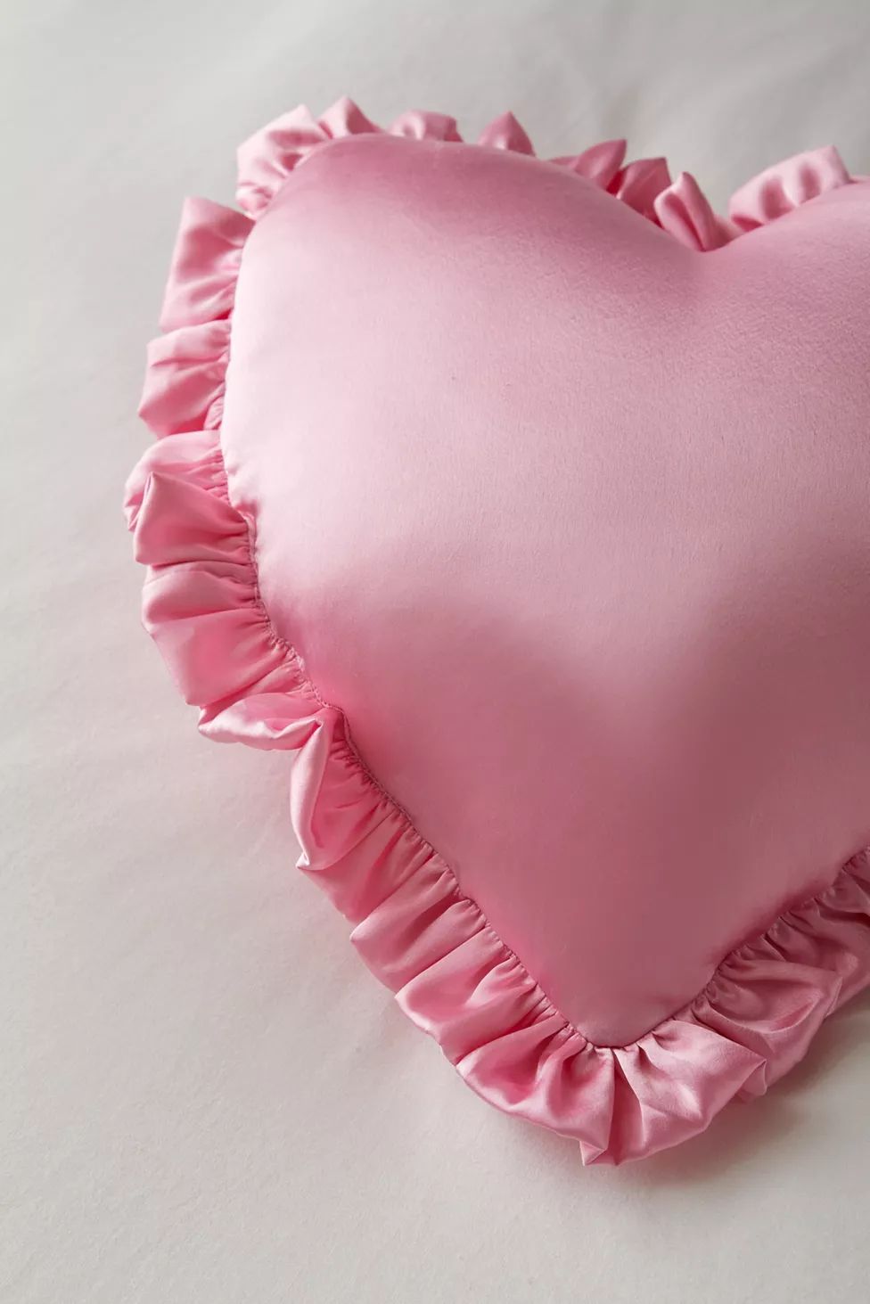 Silky Satin Heart Ruffle Throw Pillow | Urban Outfitters (US and RoW)