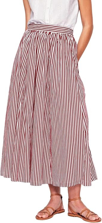 CHARTOU Women Casual Stripe Skirt Back Elastic Waist Long Flowy A Line Skirt with Pockets | Amazon (US)