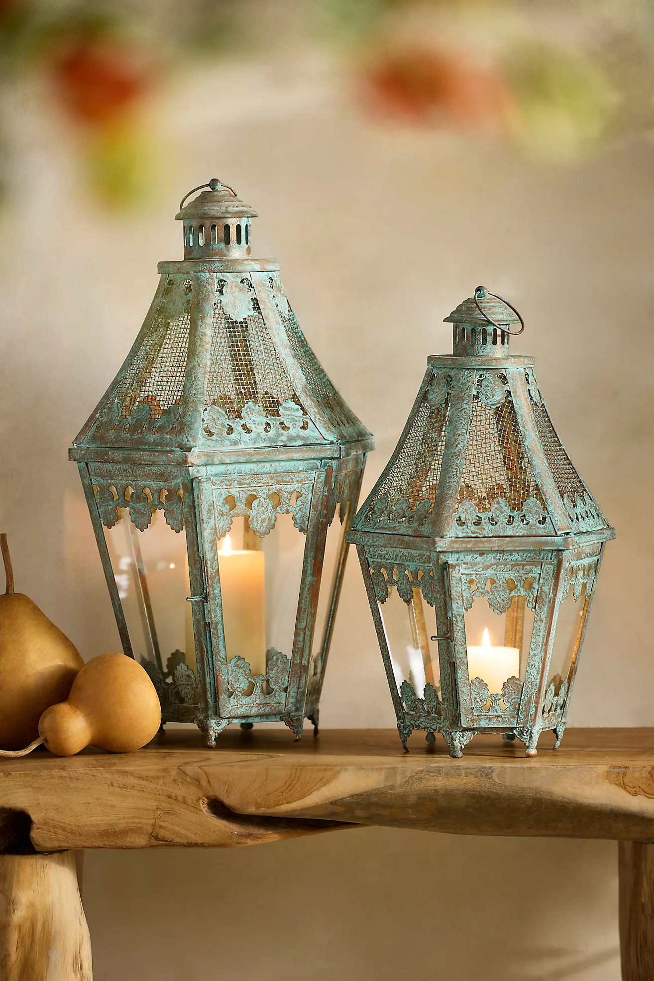 Verdigris Footed Mesh Lantern | Terrain