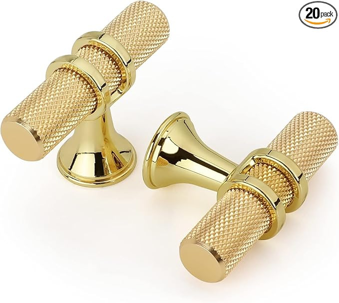 Haliwu 20 Pack Gold Cabinet Knobs, T-bar Knobs, Champagne Gold Dresser Knobs, Kitchen Hardware Dr... | Amazon (US)