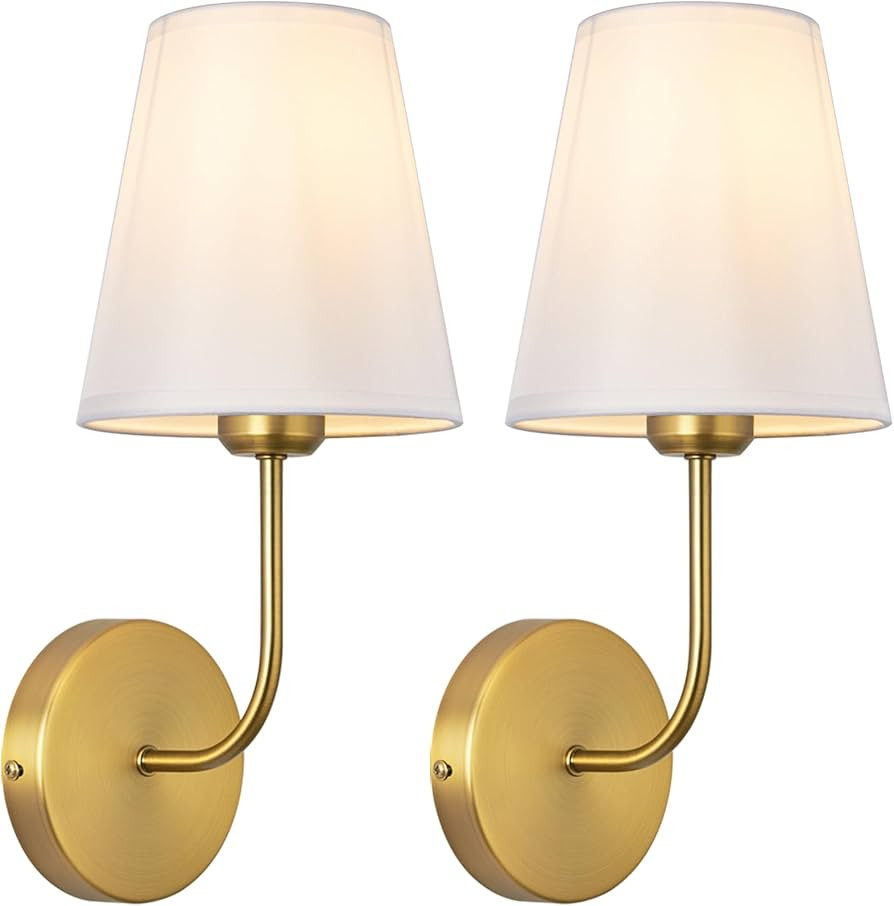 PASSICA DECOR Vintage Antique Gold Wall Sconces Set of Two 2 Pack White Shade Indoor Wall Light f... | Amazon (US)