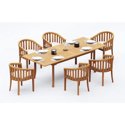 6 Seats 7 Pcs Grade-A Teak Wood Dining Set: 94" Double Extension Rectangle Table And 6 Lenong Arm Chairs #11LN2006 | Perigold