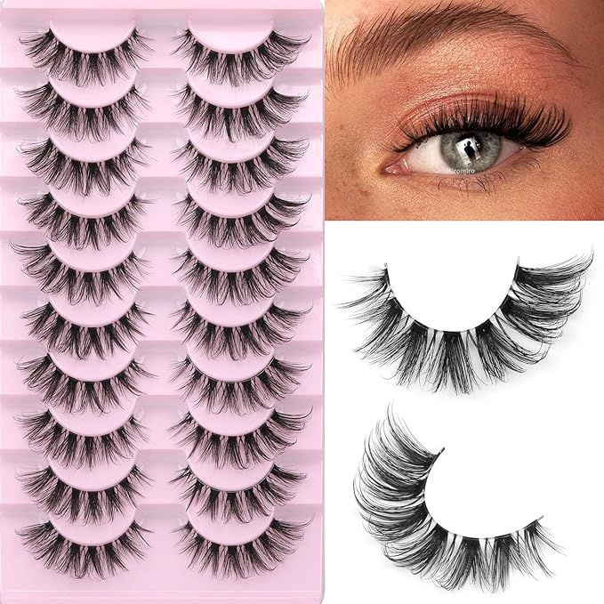False Eyelashes Clear Band Natural Lashes Wispy Cat Eye 15mm Russian D Curl Lashes Extension Stri... | Amazon (US)