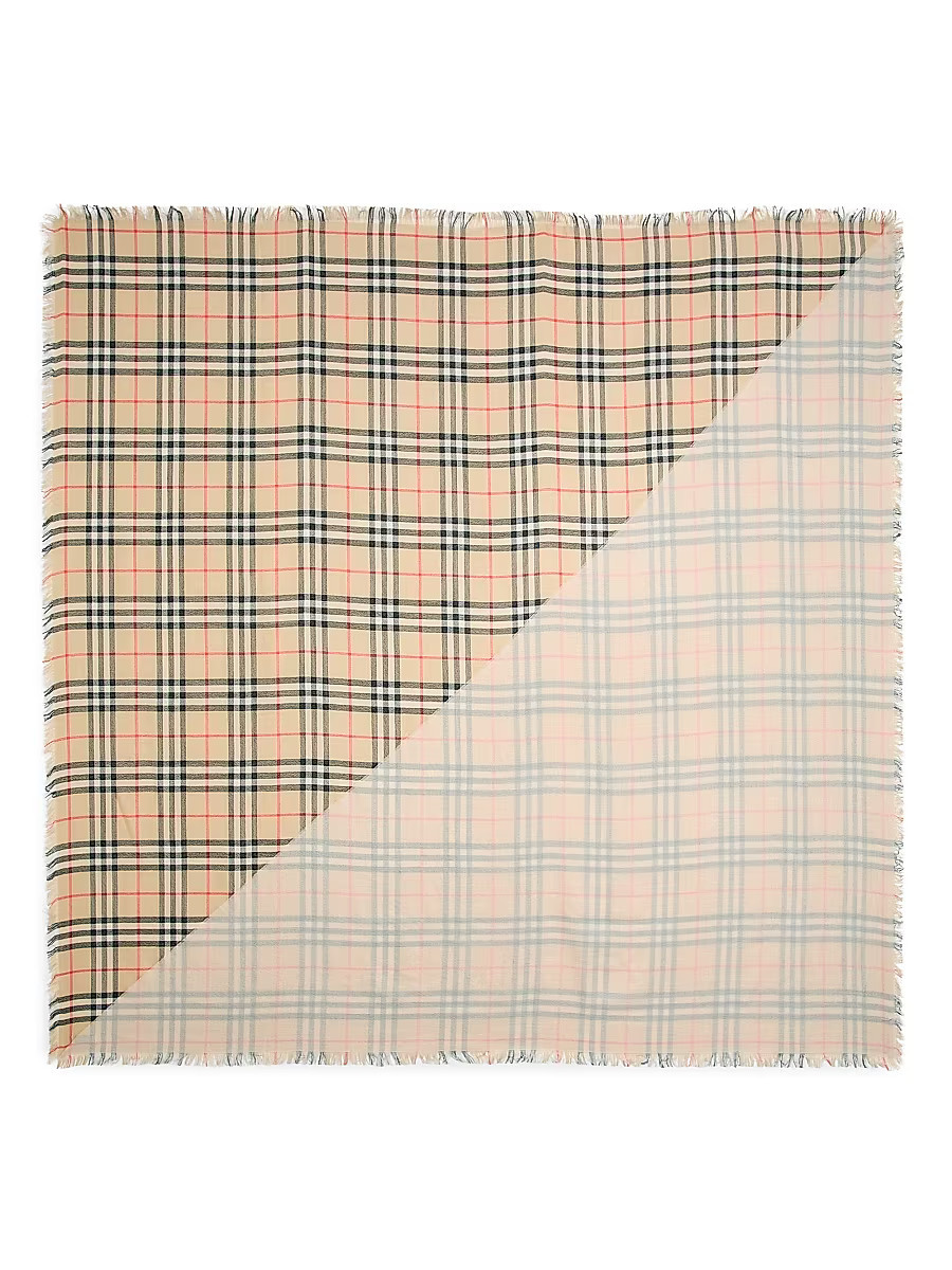 Women's Check Double-Layered Wool-Silk Scarf - Sand | Saks Fifth Avenue