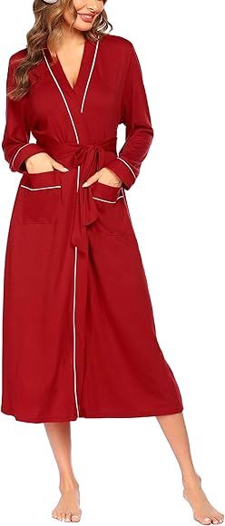 Ekouaer Women Cotton Robe Long Sleeve Robe Soft Knit Bathrobe with Pocket | Amazon (US)