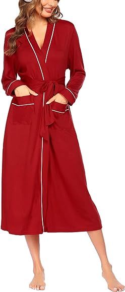 Ekouaer Women Cotton Robe Long Sleeve Robe Soft Knit Bathrobe with Pocket | Amazon (US)