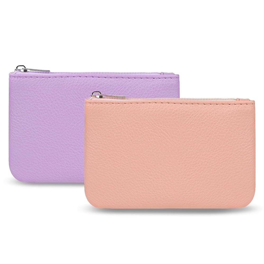 2 Pack Portable PU Leather Mini Coin Purse with Zipper for Women - Credit Card, Folded Bills, ID,... | Amazon (US)