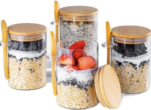 MHDCLY Overnight Oats Containers with Lids,16oz Overnight Oats Jars 4 Pack, Oatmeal Cups,Meal Pre... | Amazon (US)