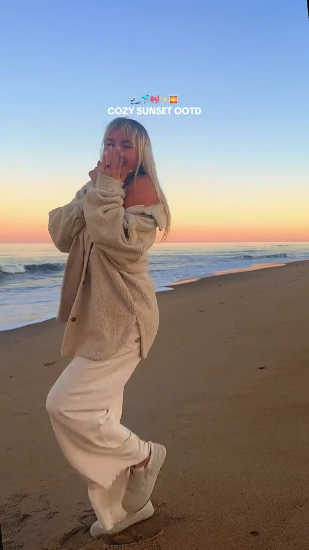 Cozy season has arrived 🥰✨🎀🐬 all linked & my slippers on sale rn 🧸 #ootd #cozy #sunset #beachlife 

#LTKCyberWeek #LTKootd #LTKHoliday