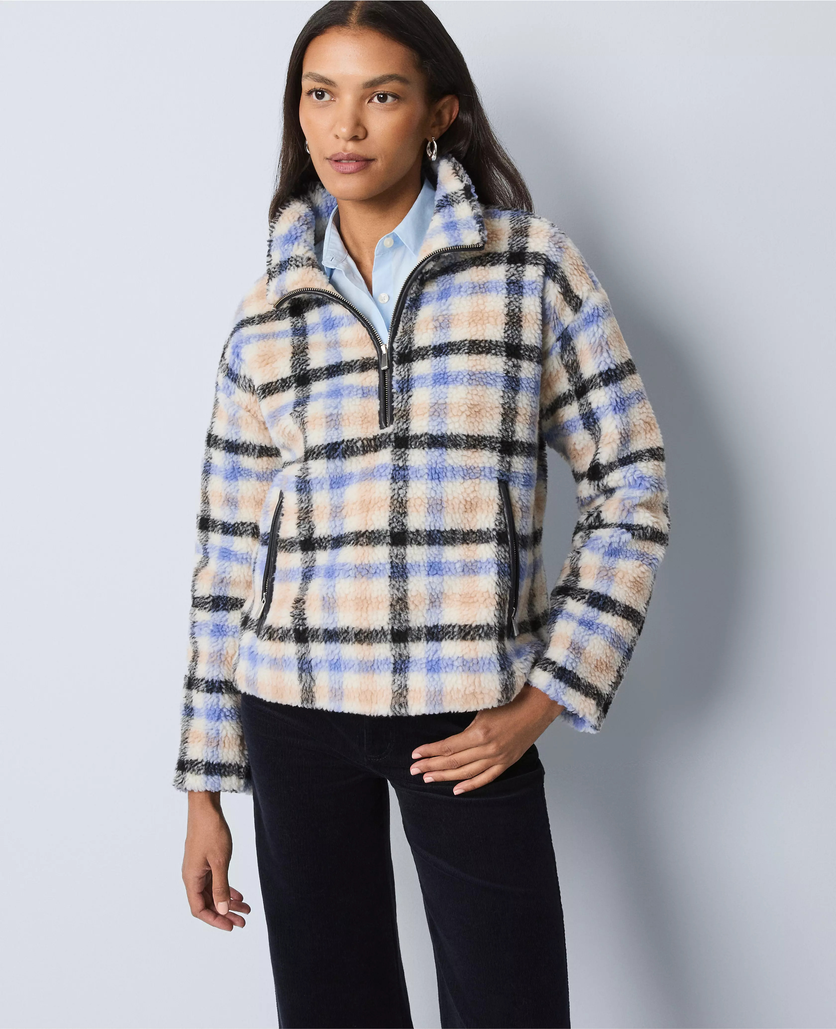 Weekend Collection Plaid Sherpa Pullover | Ann Taylor