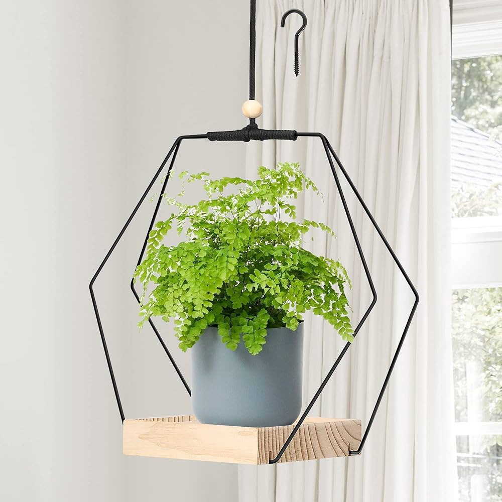 Kitypartsy Plant Hanger with Wood Base - Hanging Plant Holder, Hanging Planter/Pot for Indoor Pla... | Amazon (US)