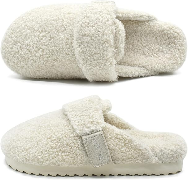 ONCAI Women's Slippers,Cute Fluffy Sherpa Faux Fur Scuff Garden Clogs Slip on House Sliipers with Po | Amazon (UK)