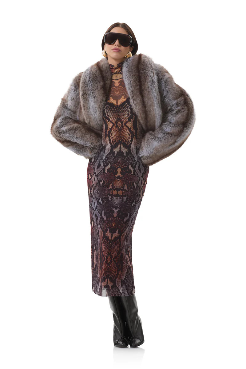 Stephanie Fur Jacket - Lilac Brown Stripe | ShopAFRM