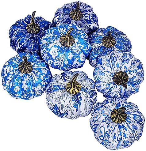 Set of 8 Faux Chinoiserie Chic Pumpkins Blue and White Decorative Pumpkins Foam Pumpkins Fabric P... | Amazon (US)