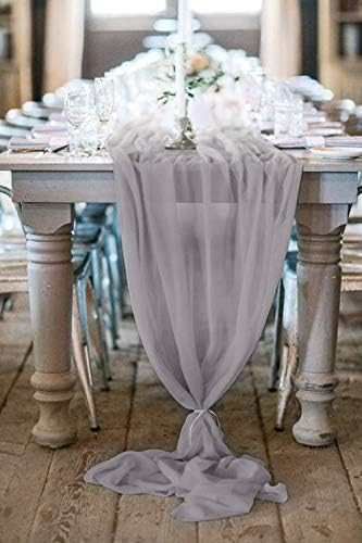 B-COOL 27 x120 Inches Gray Chiffon Table Runner Soft Sheer Table Runner Chiffon Silk Table Cloth ... | Amazon (US)