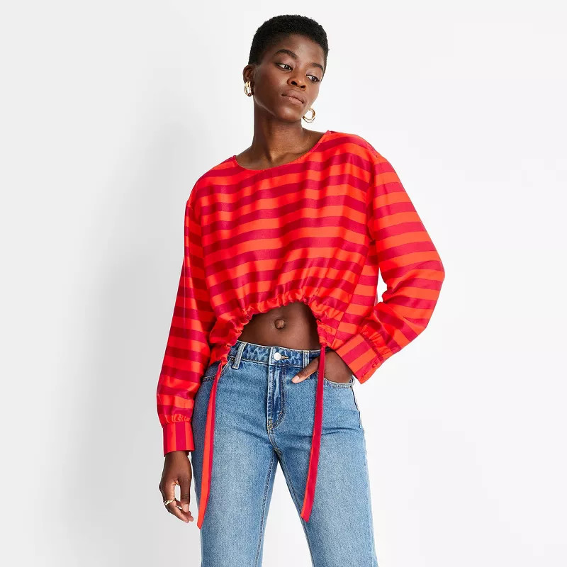Women's Long Sleeve Drawstring Blouse - Future Collective™ with Kahlana Barfield Brown | Target