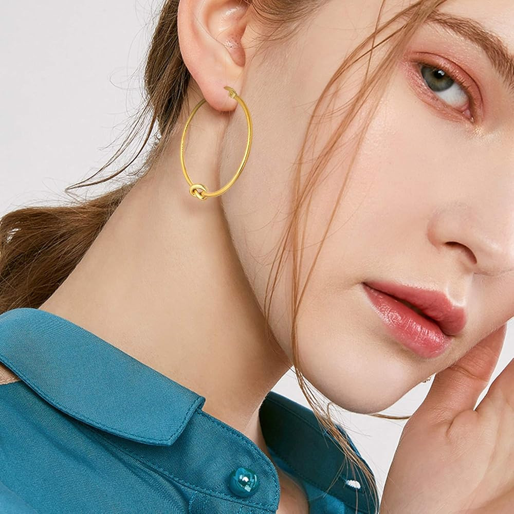 YL Jewelry Gold Hoop Earrings Stainless Steel Dangle Earrings Round Knot Earrings for Women 25mm 30m | Amazon (US)