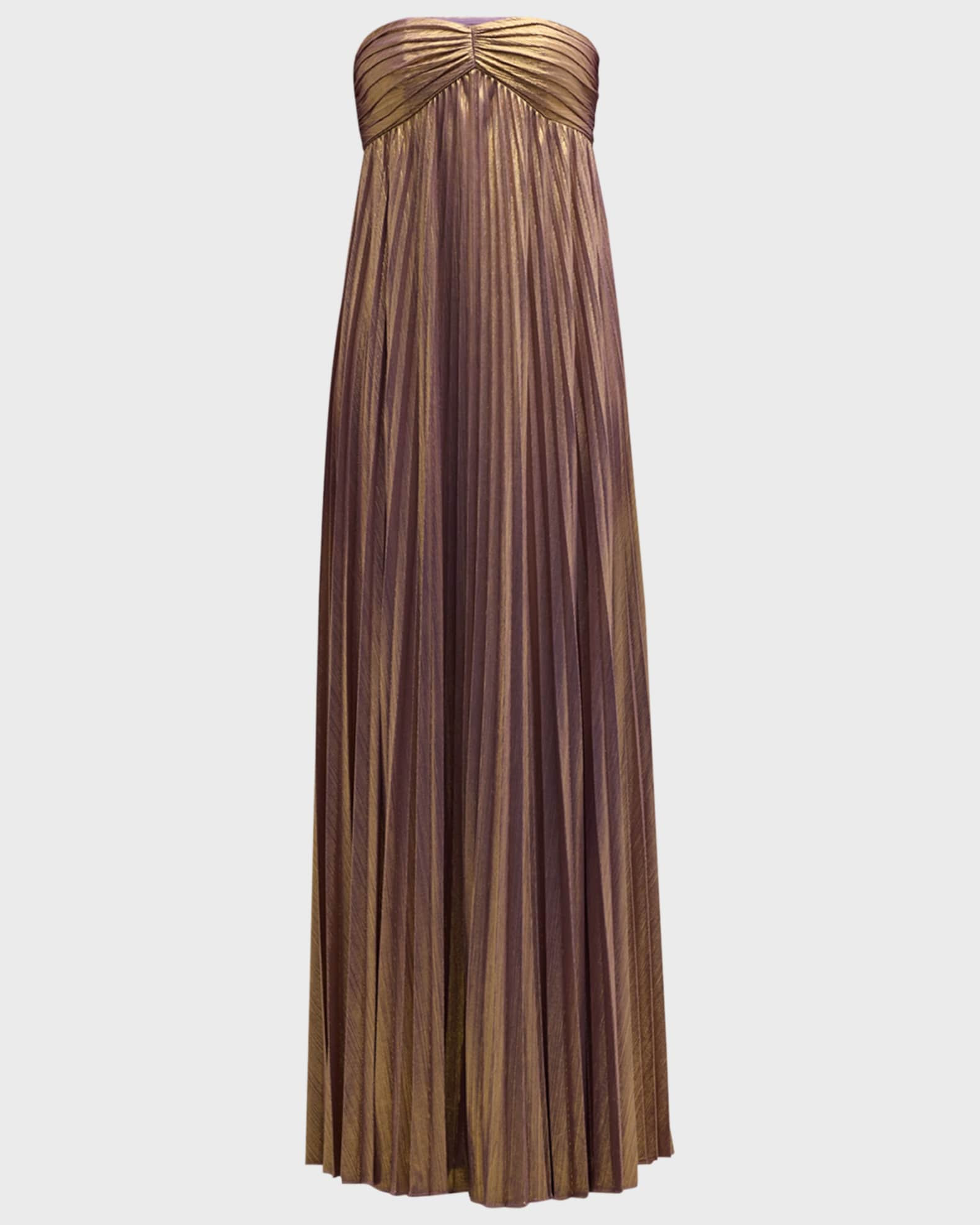 Lyanna Pleated Lamé Strapless Empire Dress | Neiman Marcus