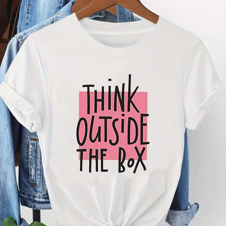 -  - T-Shirt, THINK OUTSIDE THE BOX Creative Inspirational Theme Out-Of-The-Box Thinking Text Pri... | SHEIN