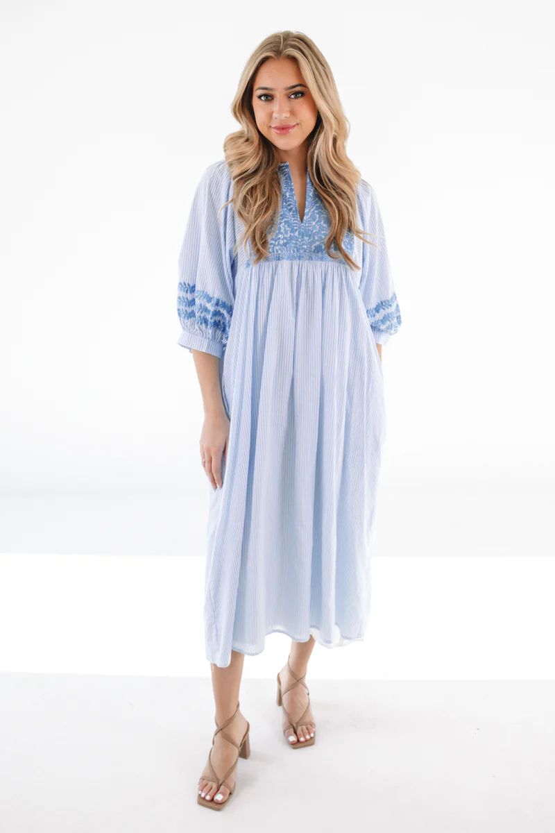 The Pebble Midi Dress - Blue Stripe | The Impeccable Pig