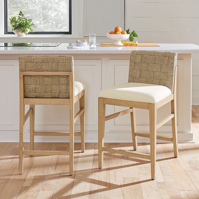 Neilsen Counter Stool Linen Cushion & Seagrass Back | Ballard Designs, Inc.