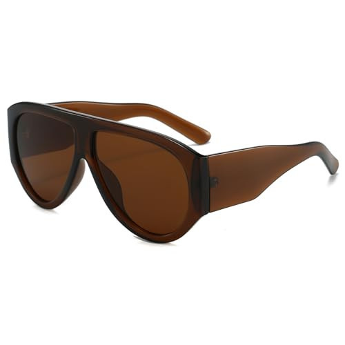LJCZKA Oversized Square Sunglasses for Women Men 70s Retro Pilot Sunglasses Vintage Wrap Around Chunky Thick Frame Sun Glasses UV400 Protection (Brown Brown) | Amazon (UK)