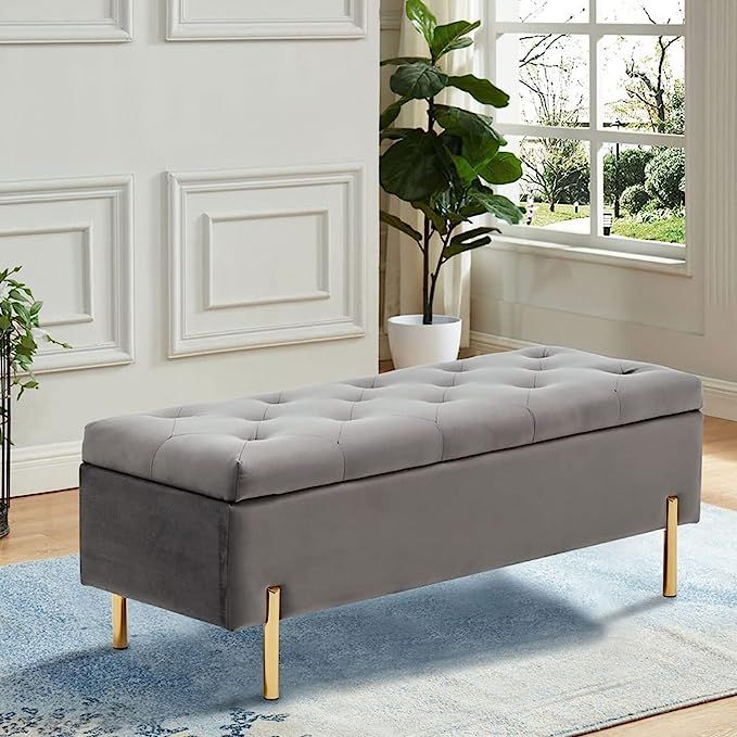 Andeworld Ottoman with Storage Bench Velvet Upholstered Tufted Footstool Bench amazon office | Amazon (US)