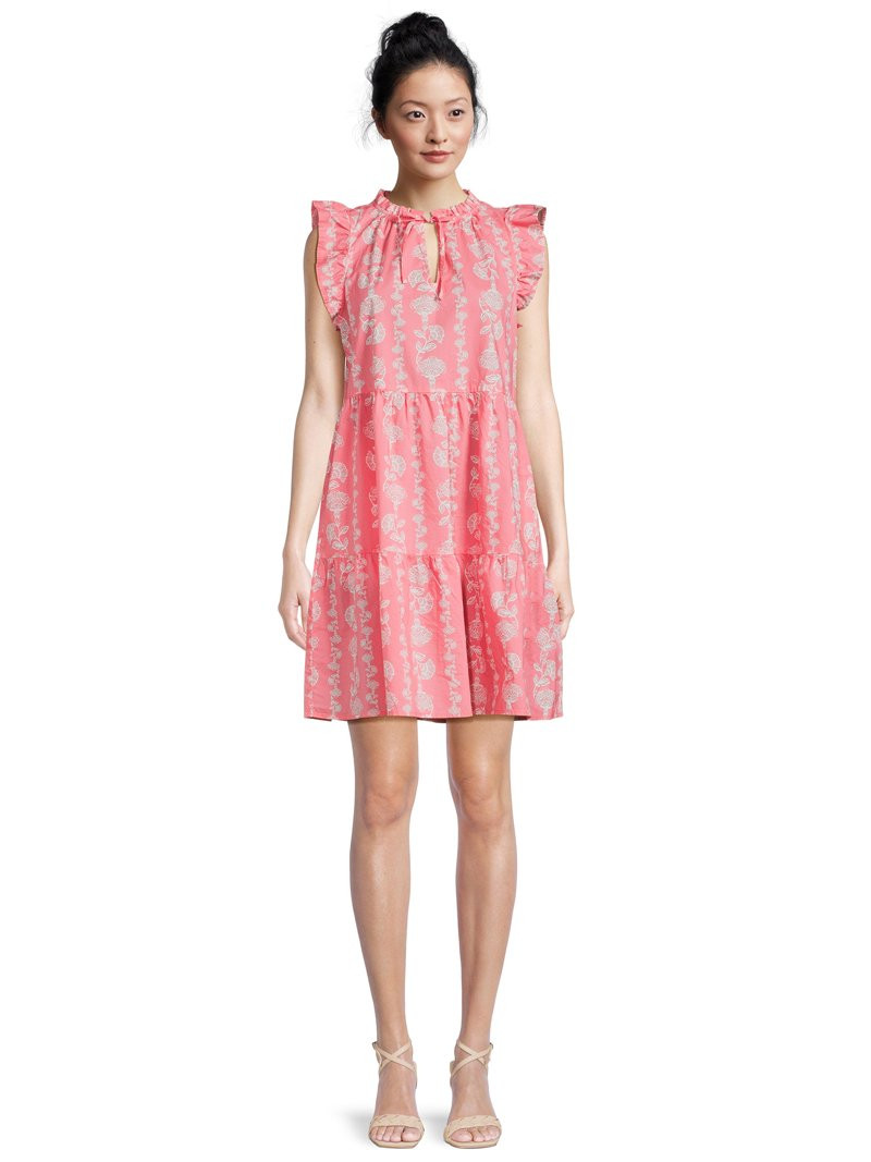 Time and Tru Women's Tiered Cotton Poplin Dress | Walmart (US)